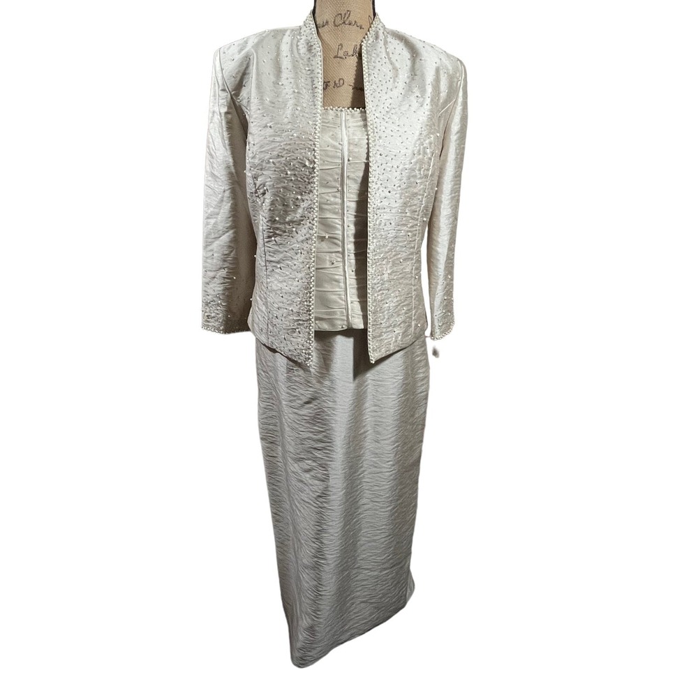 KM Collections Milla Bell Sz 12 2Pc Jacket Dress Set Champagne Mother of Bride